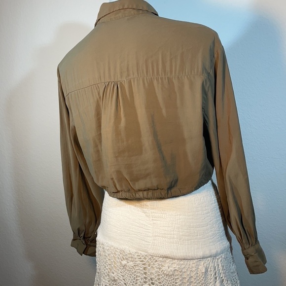 Zara Crop Button Down Shirt with Drawstring - Olive - Picture 10 of 14